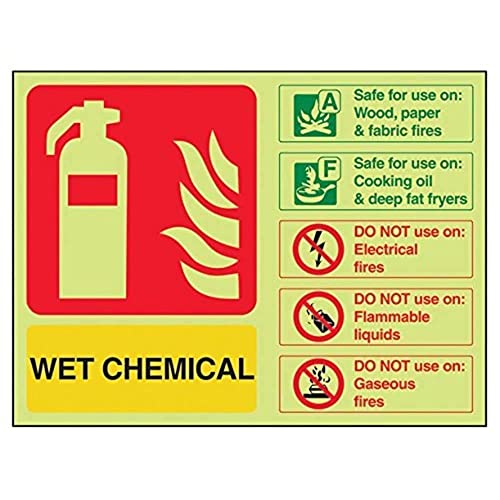 vsafety 11018 ar-g Feuerlöscher Schild, Wet chemischen ID, Glow in the Dark 1 mm Kunststoff, Landschaft, 200 mm x 150 mm, schwarz/grün/rot/gelb von VSafety