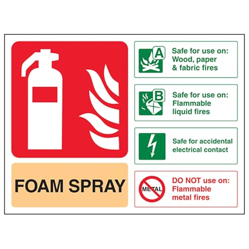 vsafety 11024 AL Feuerlöscher Schild, Schaumstoff Spray ID Sicher für elektrische Kontakt, selbstklebend, Landschaft, 150 mm x 100 mm, beige/schwarz/grün/rot von VSafety