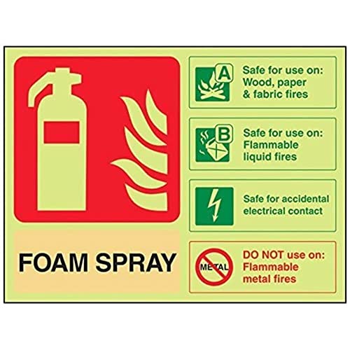 VSafety englisches leuchtendes Feuerlöscher-Schild „Foam Spray ID Safe For Electrical Contact“, leuchtet im Dunkeln, 200 x 150 mm, starrer Kunststoff VSafety englisches leuchtendes Feuerlöscher-Schild „Foam Spray ID Safe For Electrical Contact“, leuchtet im Dunkeln, 200 x 150 mm, starrer Kunststoff von VSafety