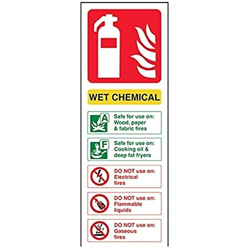 vsafety Verkaufsschrank aj-s Feuerlöscher Schild, Wet chemischen ID, selbstklebend, Hochformat, 100 mm x 280 mm, grün/rot/gelb von VSafety