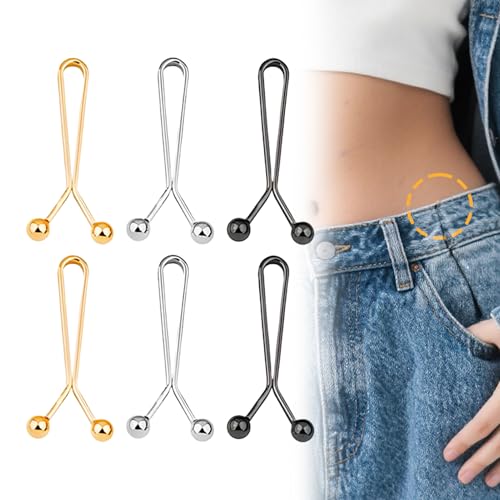 6 Stück Hosenbund Enger Machen,Hosen Enger Machen Clip,Hose Enger Machen,Hosen Taillenspanner,Kein Nähen Erforderlich Zum Verengen Von Taille Bündchen Und Hosenbeinen (Silber,Gold,Schwarz) von VTYTZZ