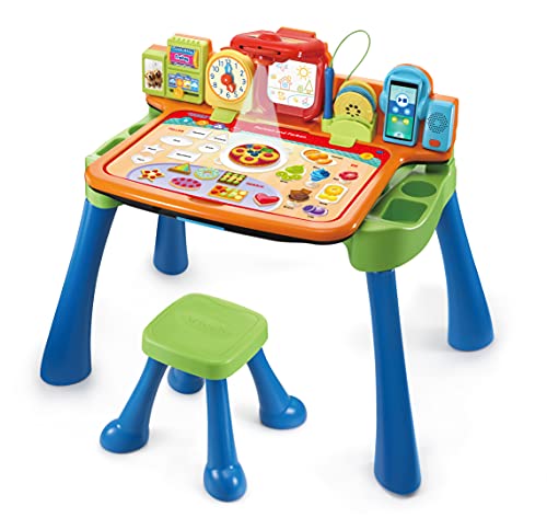 VTech 5-in-1 Magischer Schreibtisch – Interaktiver Kinderschreibtisch inkl. Hocker – Mit Kreidetafel, Staffelei, Schreibfeld und Projektor – Für Kinder von 3-6 Jahren von Vtech