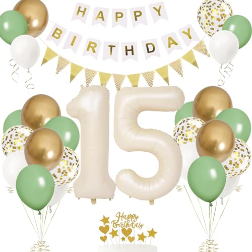 15. Geburtstag Deko Beige, Luftballon 15. Creme, Weiß Creme Folienballon 15, Mädchen 15 jahre Luftballon deko Sandweiß, Zahl 15 Helium Luftballons Salbeigrün Weiß Ballons für Geburtstag Party Deko 15. Geburtstag Deko Beige, Luftballon 15. Creme, Weiß Creme Folienballon 15, Mädchen 15 jahre Luftballon deko Sandweiß, Zahl 15 Helium Luftballons Salbeigrün Weiß Ballons für Geburtstag Party Deko von VUCDXOP