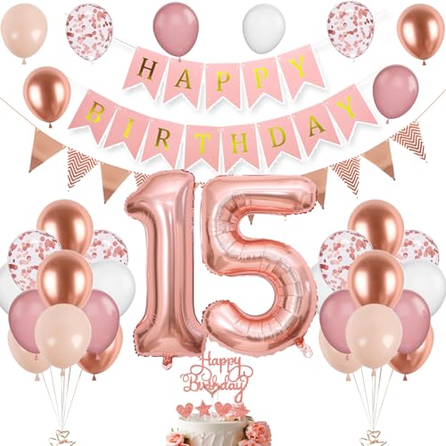 15. Geburtstag Deko Roségold - Luftballon, Tortendeko, Zahl 15 Ballons für Mädchen 51 Jahre - Party Dekoration in Weiß Rosa 15. Geburtstag Deko Roségold - Luftballon, Tortendeko, Zahl 15 Ballons für Mädchen 51 Jahre - Party Dekoration in Weiß Rosa von VUCDXOP