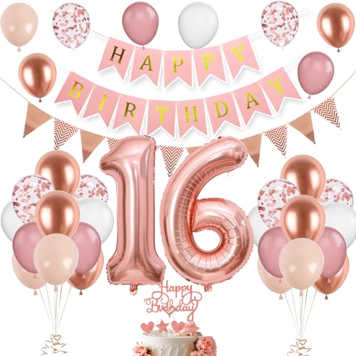 16. Geburtstag Deko Roségold - Luftballons, Tortendeko für Mädchen 61 Jahre - Zahl 16 Ballons in Weiß, Rosa für Party Dekoration 16. Geburtstag Deko Roségold - Luftballons, Tortendeko für Mädchen 61 Jahre - Zahl 16 Ballons in Weiß, Rosa für Party Dekoration von VUCDXOP