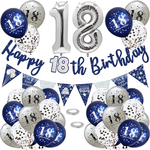 18 Geburtstag Deko, Luftballons 18 Geburtstag Dekoration Set, 18 Jahr Geburtstagdeko, Happy Birthday Girlande Konfetti Luftballons Nacht Blau Silber Deko,Frauen Mann 18 Geburtstag Party Deko Supplies 18 Geburtstag Deko, Luftballons 18 Geburtstag Dekoration Set, 18 Jahr Geburtstagdeko, Happy Birthday Girlande Konfetti Luftballons Nacht Blau Silber Deko,Frauen Mann 18 Geburtstag Party Deko Supplies von VUCDXOP