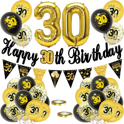30 Geburtstag Deko, Luftballons 30 Geburtstag Dekoration Set, 30 Jahr Geburtstagdeko, Happy Birthday Girlande Konfetti Luftballons Schwarz Gold Deko, Frauen Mann 30 Geburtstag Party Deko Supplies 30 Geburtstag Deko, Luftballons 30 Geburtstag Dekoration Set, 30 Jahr Geburtstagdeko, Happy Birthday Girlande Konfetti Luftballons Schwarz Gold Deko, Frauen Mann 30 Geburtstag Party Deko Supplies von VUCDXOP
