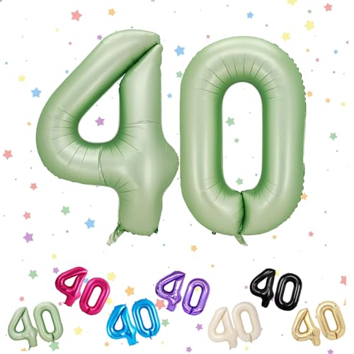 40 Zahlenballons in Salbeigrün, Zahl 40, Helium-Folienballons, Zahl 40, 40. Geburtstag, digitale Luftballons für 40. Geburtstag, Jahrestag, Party-Dekorationen von VUCDXOP