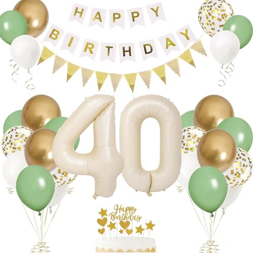 40. Geburtstag Deko Beige, Luftballon 40. Creme, Weiß Creme Folienballon 40, Mädchen 40 jahre Luftballon deko Sandweiß, Zahl 40 Helium Luftballons Salbeigrün Weiß Ballons für Geburtstag Party Deko von VUCDXOP