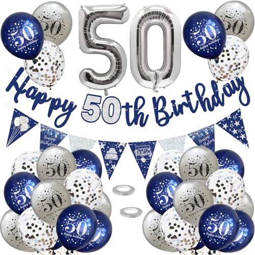 50 Geburtstag Deko, Luftballons 50 Geburtstag Dekoration Set, 50 Jahr Geburtstagdeko, Happy Birthday Girlande Konfetti Luftballons Nacht Blau Silber Deko,Frauen Mann 50 Geburtstag Party Deko Supplies 50 Geburtstag Deko, Luftballons 50 Geburtstag Dekoration Set, 50 Jahr Geburtstagdeko, Happy Birthday Girlande Konfetti Luftballons Nacht Blau Silber Deko,Frauen Mann 50 Geburtstag Party Deko Supplies von VUCDXOP