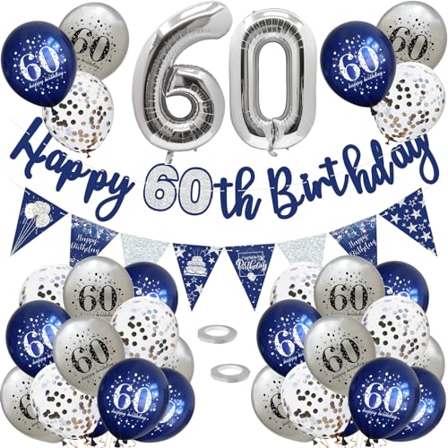 60 Geburtstag Deko, Luftballons 60 Geburtstag Dekoration Set, 60 Jahr Geburtstagdeko, Happy Birthday Girlande Konfetti Luftballons Nacht Blau Silber Deko,Frauen Mann 60 Geburtstag Party Deko Supplies 60 Geburtstag Deko, Luftballons 60 Geburtstag Dekoration Set, 60 Jahr Geburtstagdeko, Happy Birthday Girlande Konfetti Luftballons Nacht Blau Silber Deko,Frauen Mann 60 Geburtstag Party Deko Supplies von VUCDXOP