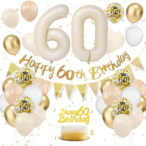 60. Geburtstag Deko Beige - Luftballon Deko für Damen und Frauen - Beige Weiß Gold Luftballons mit Banner und Tortendeko für Dekoration 60. Geburtstag Deko Beige - Luftballon Deko für Damen und Frauen - Beige Weiß Gold Luftballons mit Banner und Tortendeko für Dekoration von VUCDXOP