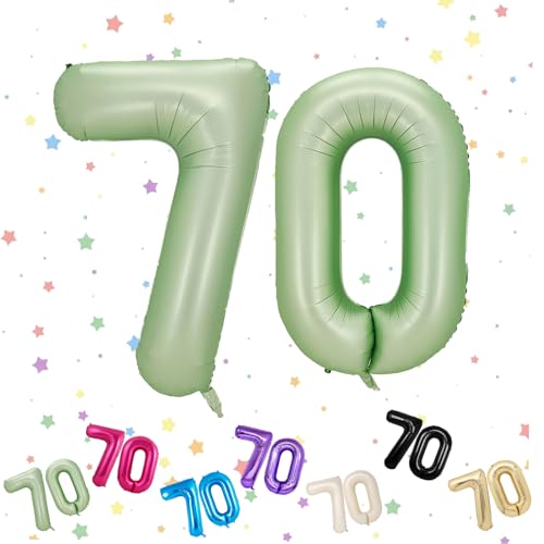 70 Zahlenballons in Salbeigrün, Zahl 70, Helium-Folienballon, 101,6 cm, Luftballons Zahl 70, digitale Luftballons für 70. Geburtstag, Jahrestag, Party-Dekorationen von VUCDXOP