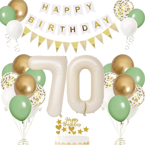 70. Geburtstag Deko Beige, Luftballon 70. Creme, Weiß Creme Folienballon 70, Mädchen 70 jahre Luftballon deko Sandweiß, Zahl 70 Helium Luftballons Salbeigrün Weiß Ballons für Geburtstag Party Deko von VUCDXOP