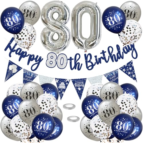 80 Geburtstag Deko, Luftballons 80 Geburtstag Dekoration Set, 80 Jahr Geburtstagdeko, Happy Birthday Girlande Konfetti Luftballons Nacht Blau Silber Deko,Frauen Mann 80 Geburtstag Party Deko Supplies 80 Geburtstag Deko, Luftballons 80 Geburtstag Dekoration Set, 80 Jahr Geburtstagdeko, Happy Birthday Girlande Konfetti Luftballons Nacht Blau Silber Deko,Frauen Mann 80 Geburtstag Party Deko Supplies von VUCDXOP
