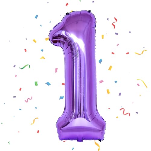 Aufblasbarer Ballon in Form der Zahl 1, für Jungen und Mädchen, 101,6 cm, aus Aluminium, Zahlenballon für den 1. Geburtstag von Jungen und Mädchen, lila von VUCDXOP