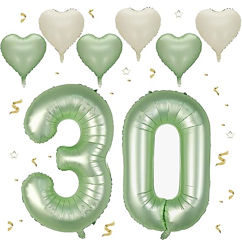 Avocado Grün Luftballon 30, XXL Riesige Geburtstag Ballon 30, 40" - 101cm Ballon Zahl Deko Folienballon Zahlen 0 & 3, Geburtstagsdeko Jubiläum Party Deko, Fliegt mit Helium (Nummer 30) von VUCDXOP