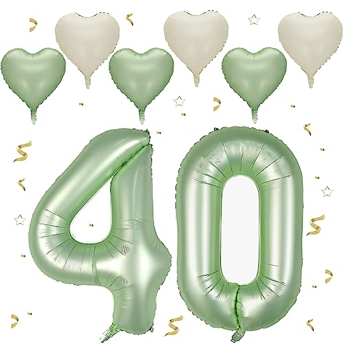 VUCDXOP Avocado Grün Luftballon 40, XXL Riesige Geburtstag Ballon 40, 40" - 101cm Ballon Zahl Deko Folienballon Zahlen 0 & 4, Geburtstagsdeko Jubiläum Party Deko, Fliegt mit Helium (Nummer 40) von VUCDXOP