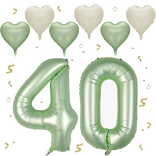 Avocado Grün Luftballon 40, XXL Riesige Geburtstag Ballon 40, 40" - 101cm Ballon Zahl Deko Folienballon Zahlen 0 & 4, Geburtstagsdeko Jubiläum Party Deko, Fliegt mit Helium (Nummer 40) von VUCDXOP