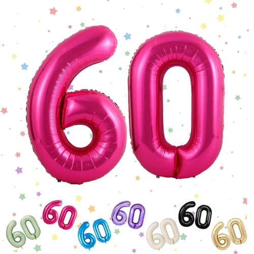 Ballon Zahl 60, Hot Pink, 60 Zahlenballons, Helium-Folie, 101,6 cm, Luftballons Nummer 60, 60. Geburtstag, digitale Luftballons für 60. Geburtstag, Jahrestag, Party-Dekorationen von VUCDXOP