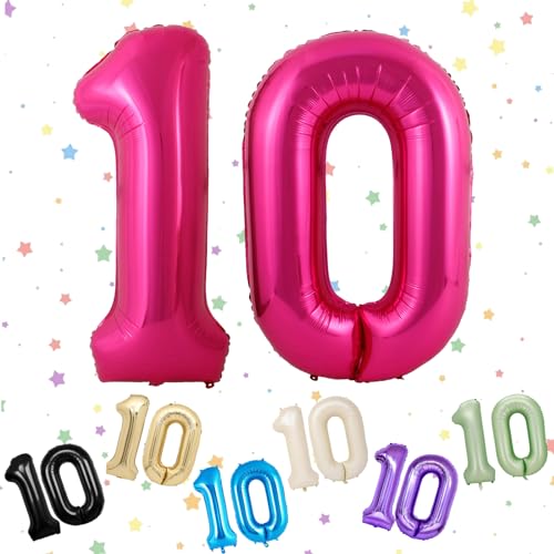Ballon mit Zahl 10, 10 Zahlenballons, Helium-Folie, 101,6 cm, Ballon Zahl 10, 10. Geburtstag, digitale Luftballons für 10. Geburtstag, Jahrestag, Party-Dekorationen von VUCDXOP
