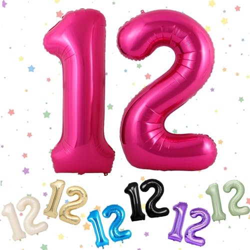 Ballon mit Zahl 12, 12. Geburtstag, 12. Geburtstag, Heliumfolie, 101,6 cm, Luftballons Zahl 12, digitale Luftballons für 12. und 21. Geburtstag, Party, Dekoration von VUCDXOP