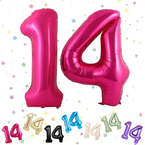 Ballon mit Zahl 14, 14 Zahlenballons, Helium-Folie, 101,6 cm, Luftballons Zahl 14, 14. Geburtstag, digitale Luftballons für 14. und 41. Geburtstag, Geburtstag, Jahrestag, Party-Dekorationen von VUCDXOP