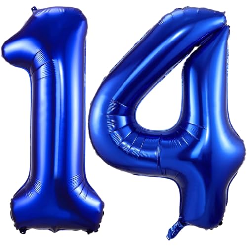 Ballon mit Zahl 14, marineblau, 101,6 cm, selbstaufblasende Folienballons, Zahl 14, marineblauer Ballon zum 14. Geburtstag, für Jungen und Mädchen, Geburtstag, Jahrestag, Party-Dekorationen von VUCDXOP