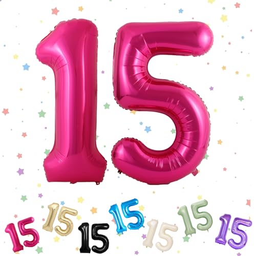 Ballon mit Zahl 15, 15. Geburtstag, 15. Geburtstag, Heliumfolie, 101,6 cm, Luftballons Nummer 15, digitale Luftballons für 15. und 51. Geburtstag, Geburtstag, Jahrestag, Party-Dekorationen von VUCDXOP