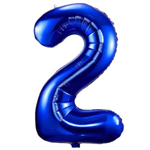 Ballon mit Zahl 2, marineblaue Zahlenballons 2, 101,6 cm große, selbstaufblasende Folienballons Zahl 2, marineblauer Ballon zum 2. Geburtstag, Jahrestag, Motto-Party-Dekorationen von VUCDXOP