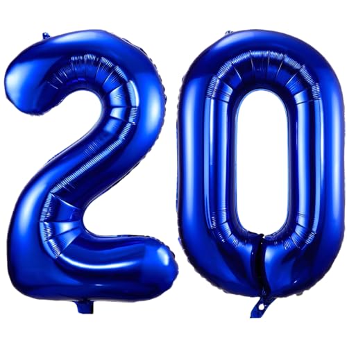 Ballon mit Zahl 20, marineblaue Zahlenballons 50.8 cm, 101,6 cm große, selbstaufblasende Folienballons, Zahl 20, marineblauer Ballon zum 20. Geburtstag, Jahrestag, Party-Dekorationen von VUCDXOP