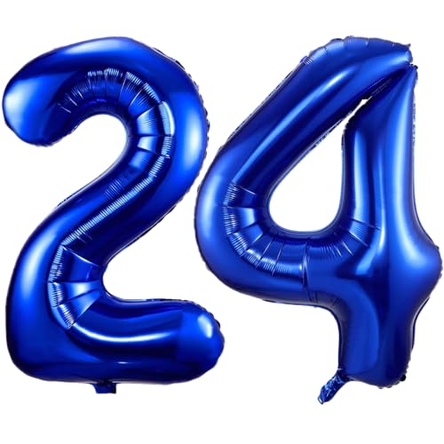 Ballon mit Zahl 24, marineblaue Zahlenballons 24, 101,6 cm große, selbstaufblasende Folienballons, Zahl 24, marineblauer Ballon zum 24. Geburtstag, Geburtstag, Jahrestag, Party-Dekorationen von VUCDXOP