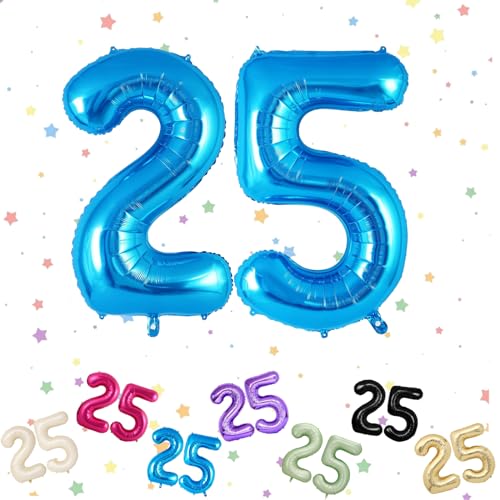 Ballon mit Zahl 25, Blau, 25 Zahlenballons, Helium-Folie, 101,6 cm, Luftballons Nummer 25, digitaler Ballon für 25. Geburtstag, Jahrestag, Party-Dekorationen von VUCDXOP