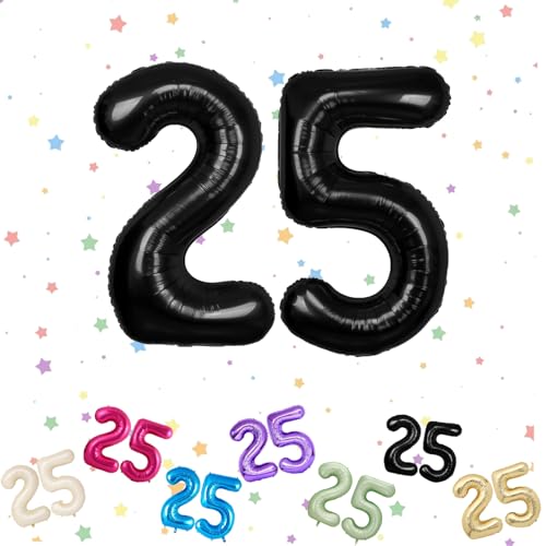 Ballon mit Zahl 25, Schwarz, 25 Zahlenballons, Helium-Folie, 101,6 cm, Luftballons Nummer 25, digitaler Ballon für 25. Geburtstag, Jahrestag, Party-Dekorationen von VUCDXOP