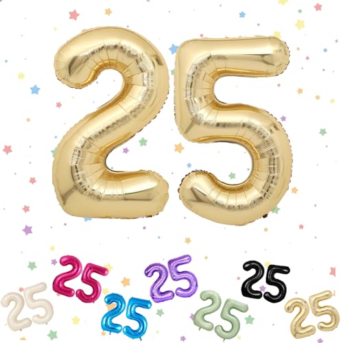 Ballon mit Zahl 25, hellgold, 25 Zahlenballons, Helium-Folie, 101,6 cm, Luftballons Nummer 25, digitaler Ballon für 25. Geburtstag, Jahrestag, Party-Dekorationen von VUCDXOP