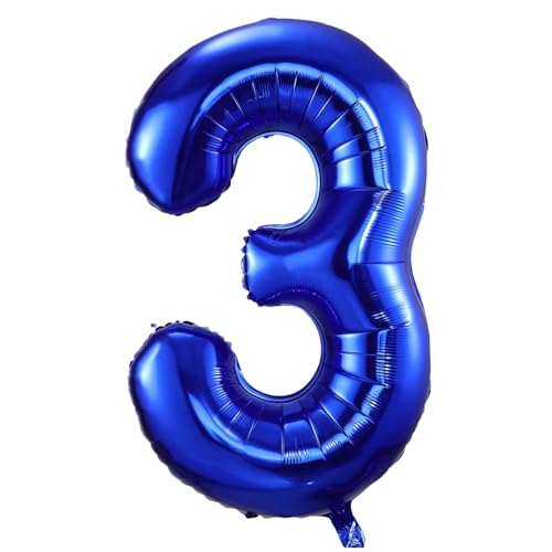 Ballon mit Zahl 3, marineblaue Zahlenballons 3, 101,6 cm große, selbstaufblasende Folienballons Nummer 3, marineblauer Ballon zum 3. Geburtstag, Mädchen, Damen, Herren, Geburtstag, Jahrestag von VUCDXOP