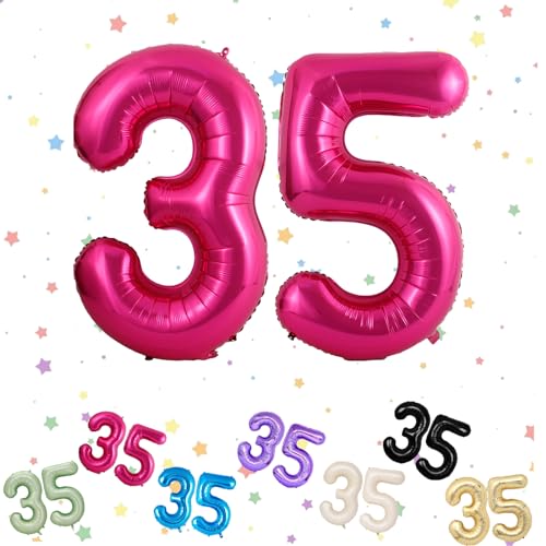 Ballon mit Zahl 35, Hot Pink, 35 Zahlenballons, Helium-Folie, 101,6 cm, Luftballons Nummer 35, 35. Geburtstag, digitale Luftballons für 35. Geburtstag, Jahrestag, Party-Dekorationen von VUCDXOP