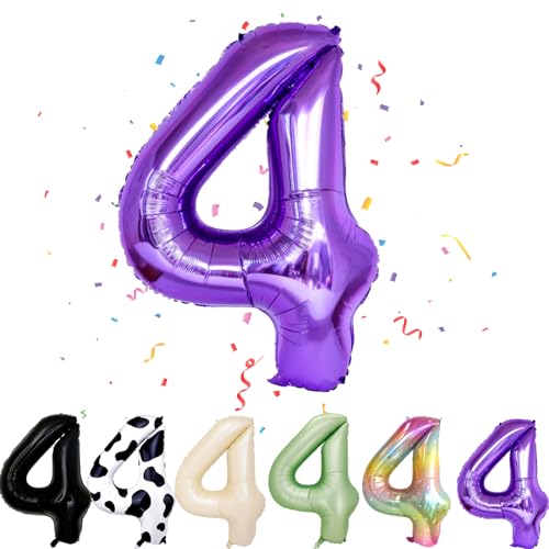Ballon mit Zahl 4, violett, 4 Zahlenballons, Helium-Folie, 101,6 cm, Ballon Nummer 4, digitale Luftballons für 4. Geburtstag, Jahrestag, Motto-Party-Dekorationen von VUCDXOP