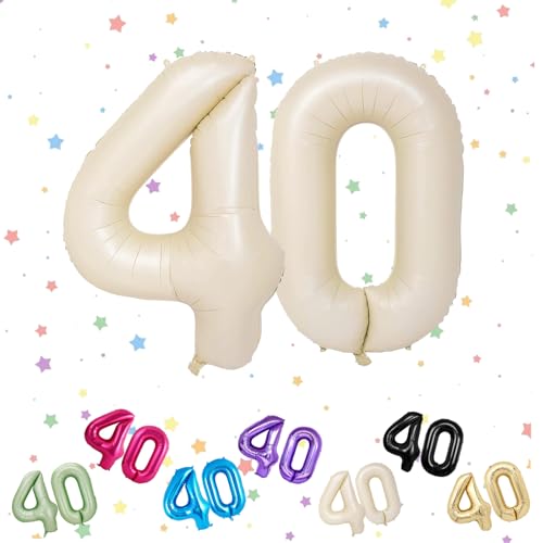 Ballon mit Zahl 40, cremefarben, 40 Zahlenballons, Helium-Folie, 101,6 cm, Luftballons Zahl 40, 40. Geburtstag, digitale Luftballons für 40. Geburtstag, Jahrestag, Party-Dekorationen von VUCDXOP