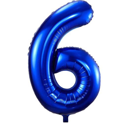 Ballon mit Zahl 6, marineblau, 101,6 cm, selbstaufblasende Folienballons, Zahl 6, marineblauer Ballon zum 6. Geburtstag, Mädchen, Damen, Herren, Geburtstag, Jahrestag, Motto-Party-Dekorationen von VUCDXOP