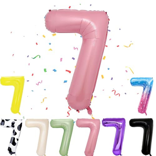 Ballon mit Zahl 7, Rosa, 7 Zahlenballons, Helium-Folie, 101,6 cm, Luftballons Nummer 7, digitale Luftballons für 7. Geburtstag, Jahrestag, Motto-Party-Dekorationen von VUCDXOP