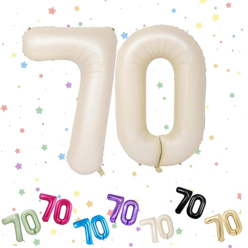 Ballon mit Zahl 70, cremefarben, 70 Zahlenballons, Helium-Folie, 101,6 cm, Luftballons Zahl 70, 70. Geburtstag, digitale Luftballons für 70. Geburtstag, Jahrestag, Party-Dekorationen von VUCDXOP