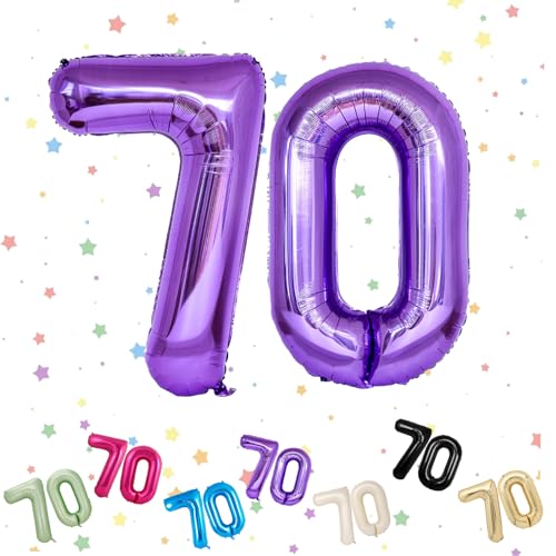 Ballon mit Zahl 70, lila 70 Zahlenballons, Helium-Folie, 101,6 cm, Luftballons Zahl 70, 70. Geburtstag, digitale Luftballons für 70. Geburtstag, Jahrestag, Party-Dekorationen von VUCDXOP