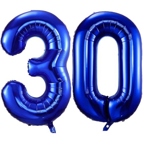 Ballon mit Zahl 76.2 cm, marineblaue Zahlenballons 76.2 cm, 101,6 cm große, selbstaufblasende Folienballons mit Zahl 30, marineblauer Ballon zum 30. Geburtstag, Jahrestag, Party-Dekorationen von VUCDXOP