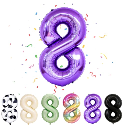 Ballon mit Zahl 8, lila 8 Zahlenballons, Helium-Folie, 101,6 cm, Luftballons Nummer 8, digitale Luftballons für 8. Geburtstag, Jahrestag, Motto-Party-Dekorationen von VUCDXOP