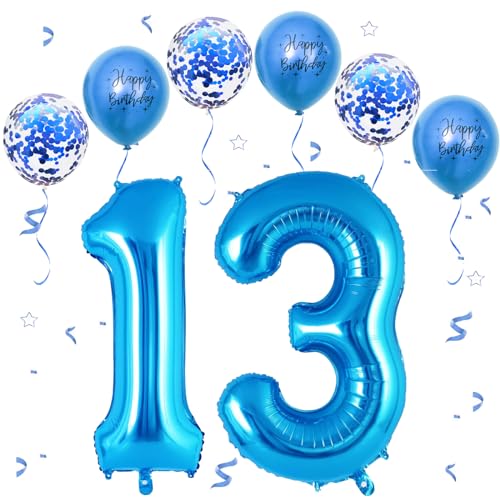 Blau Luftballon 13, XXL Riesige Geburtstag Ballon 13, 40" - 101cm Ballon Zahl Deko Folienballon Zahlen 1 & 3, Geburtstagsdeko Jubiläum Party Deko, Fliegt mit Helium (Nummer 13/31) von VUCDXOP