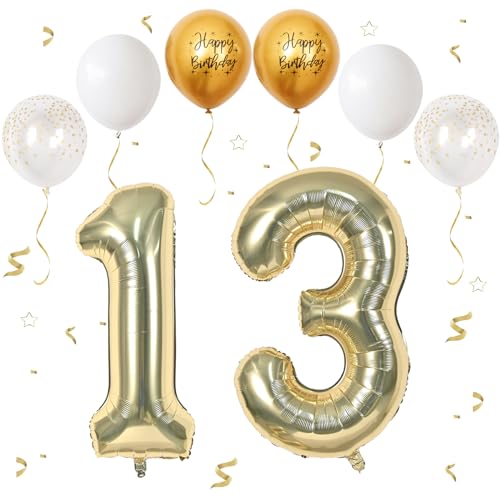 VUCDXOP Champagner Gold Luftballon 13, XXL Riesige Geburtstag Ballon 13, 40" - 101cm Ballon Zahl Deko Folienballon Zahlen 1 & 3, Geburtstagsdeko Jubiläum Party Deko, Fliegt mit Helium (Nummer 13/31) von VUCDXOP