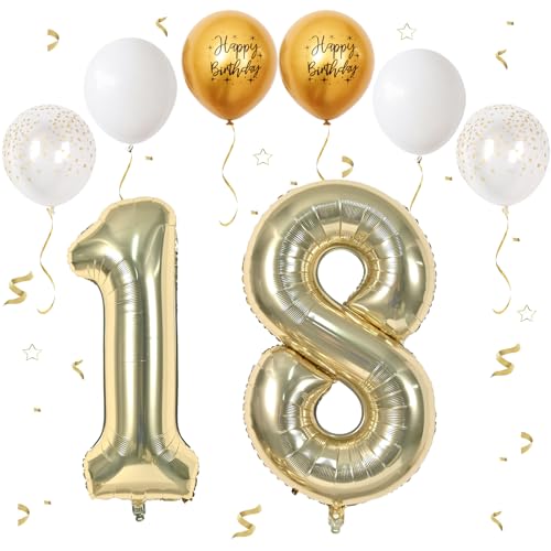 VUCDXOP Champagner Gold Luftballon 18, XXL Riesige Geburtstag Ballon 18, 40" - 101cm Ballon Zahl Deko Folienballon Zahlen 1 & 8, Geburtstagsdeko Jubiläum Party Deko, Fliegt mit Helium (Nummer 18/81) von VUCDXOP