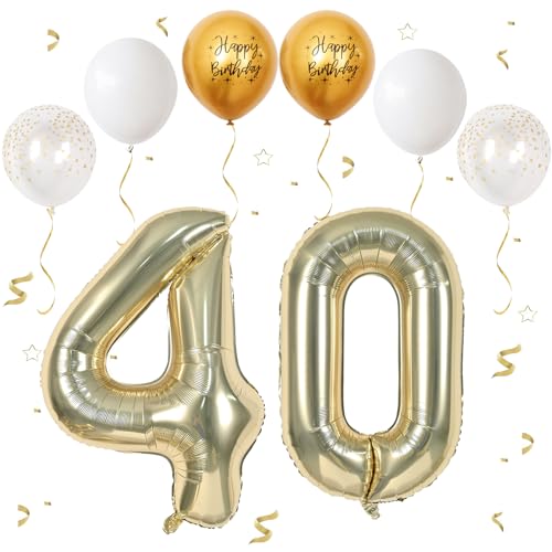 Champagner Gold Luftballon 40, XXL Riesige Geburtstag Ballon 40, 40" - 101cm Ballon Zahl Deko Folienballon Zahlen 0 & 4, Geburtstagsdeko Jubiläum Party Deko, Fliegt mit Helium (Nummer 40) von VUCDXOP