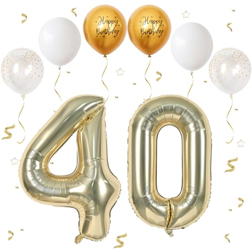 VUCDXOP Champagner Gold Luftballon 40, XXL Riesige Geburtstag Ballon 40, 40" - 101cm Ballon Zahl Deko Folienballon Zahlen 0 & 4, Geburtstagsdeko Jubiläum Party Deko, Fliegt mit Helium (Nummer 40) von VUCDXOP